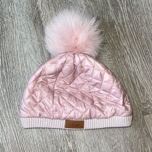 Ugg Pink Crystal Beanie quilted hat size large X-Large poof ball